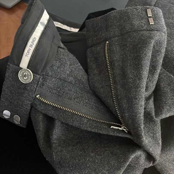 Tory Burch Wool Flannel Pleated Cropped Tapered Dress Pants Charcoal Gray XL - Picture 4 of 9